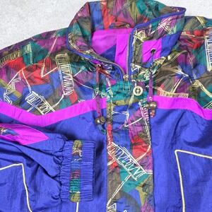 Vintage 90s East West Windbreaker Jacket Womens S Blue Purple Full Zip Lined Y2K